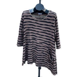 APT Designs Tan Black Asymmetrical Casual Quarter Sleeve Blouse Size XL